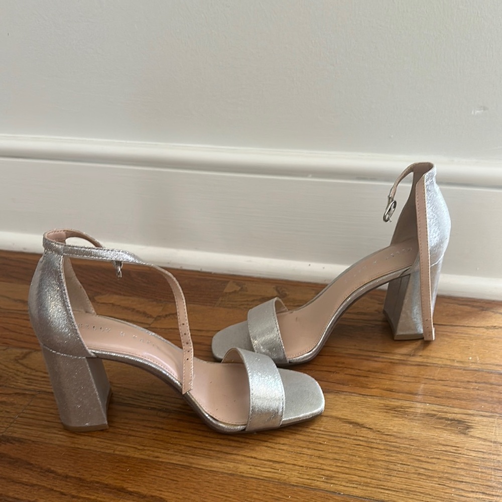 KELLY & KATIE Silver Heels with Ankle Strap and Open Toe